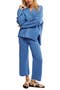 free-est Hailee Waffle Stitch Long Sleeve Top & Wide Leg Pants Knit Set