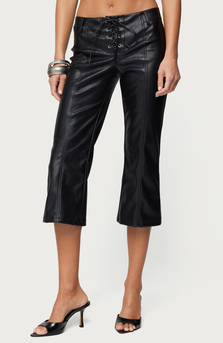 EDIKTED Lexy Faux Leather Capri Pants, Main, color, Black
