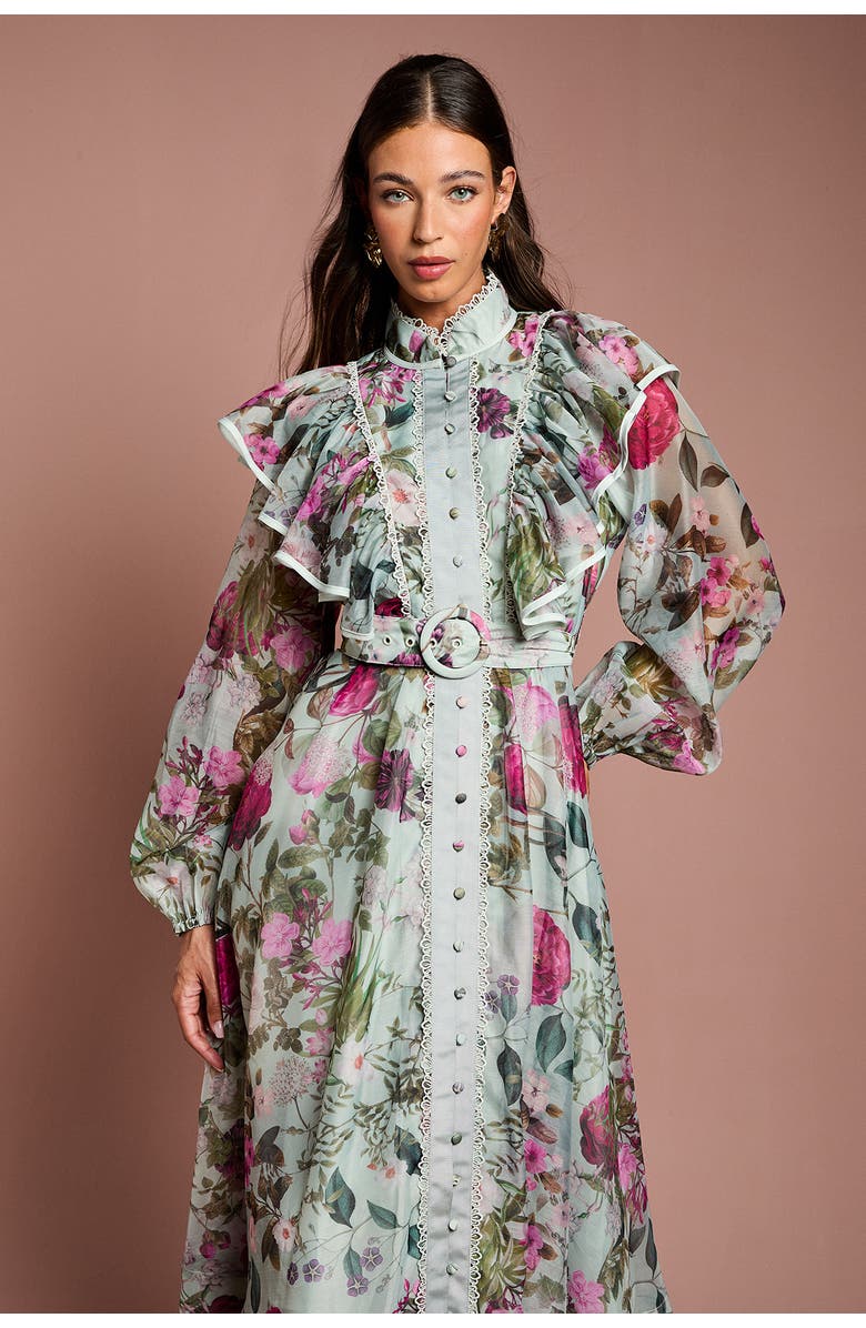Coast Long Sleeve Printed Organza Shirt Dress, Alternate, color, Sage