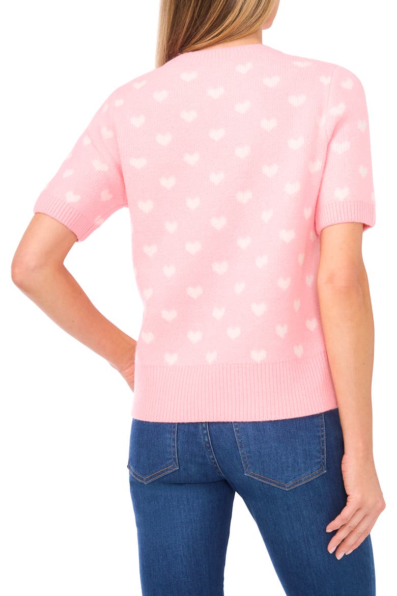 Heart Short Sleeve Crewneck Sweater, Alternate, color, PRISM PINK