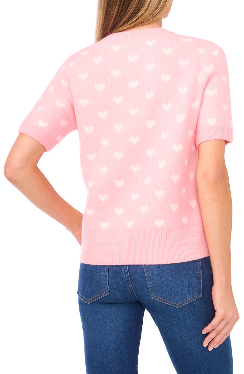 CeCe Heart Short Sleeve Crewneck Sweater, Alternate, color, Prism Pink