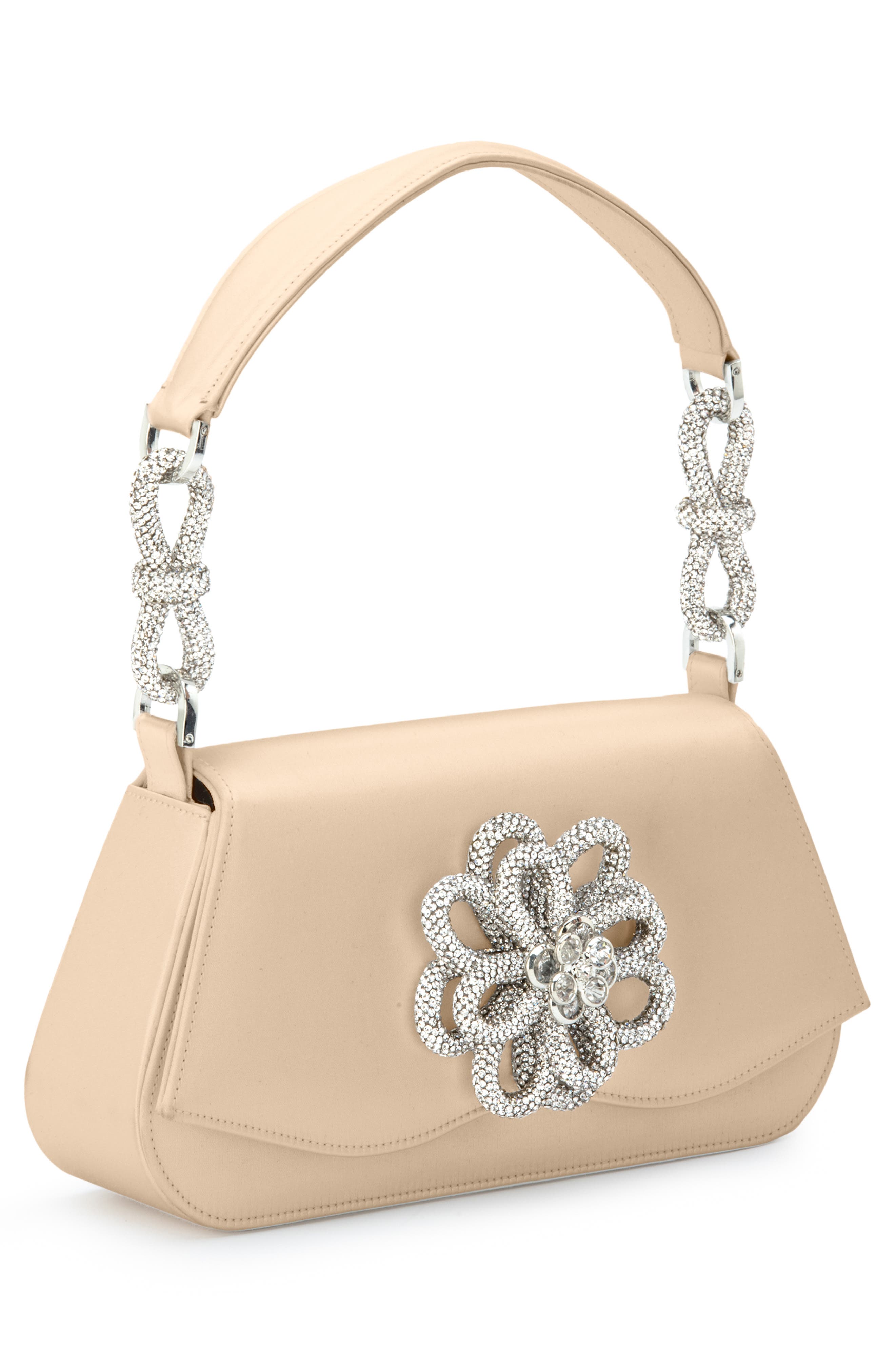 Mach & Mach Medium Carrie Crystal Flower Satin Shoulder Bag, Alternate, color, 