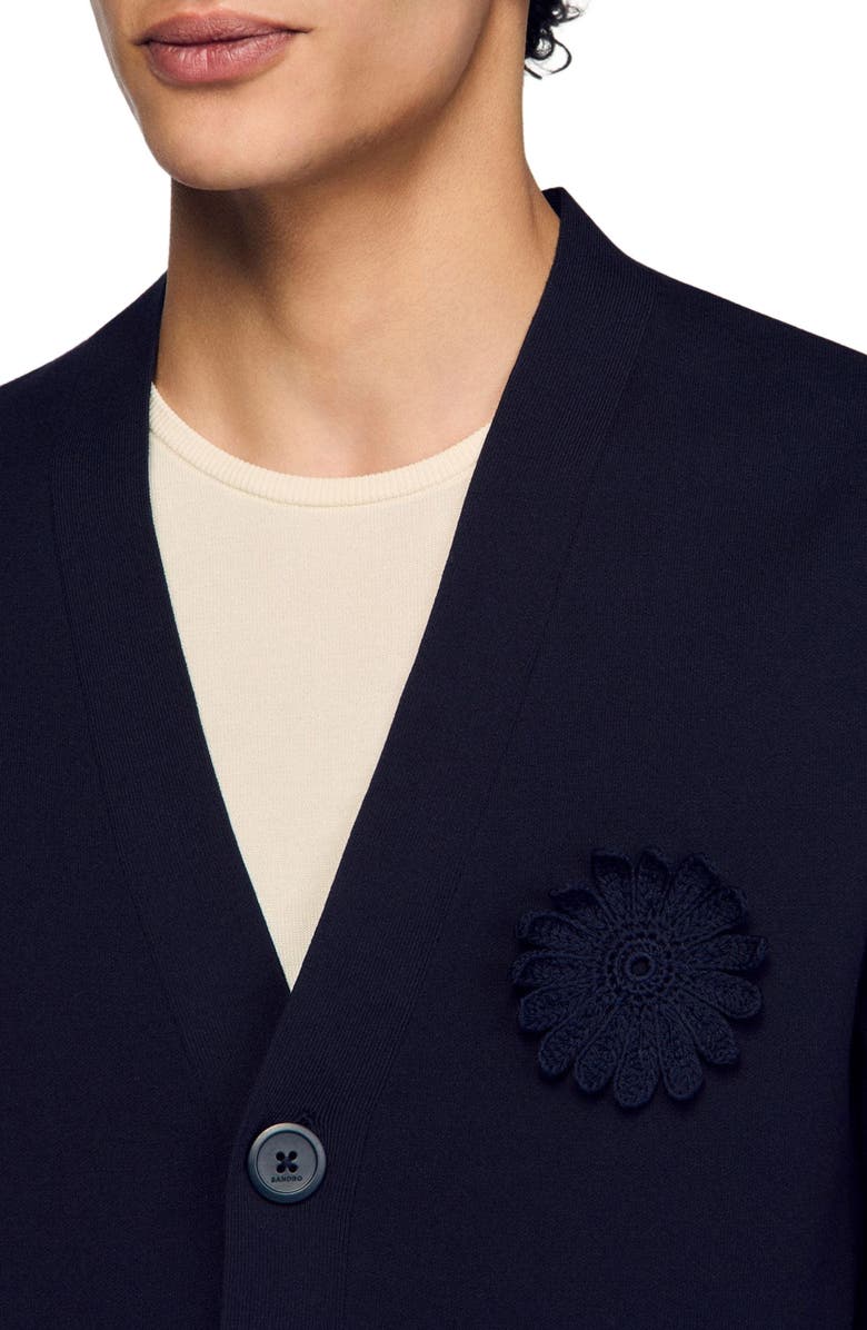 SANDRO Flower crochet cardigan, Alternate, color, Navy Blue