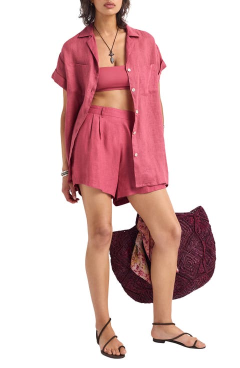 Playa Pocket Linen Cover-Up Button-Up Shirt