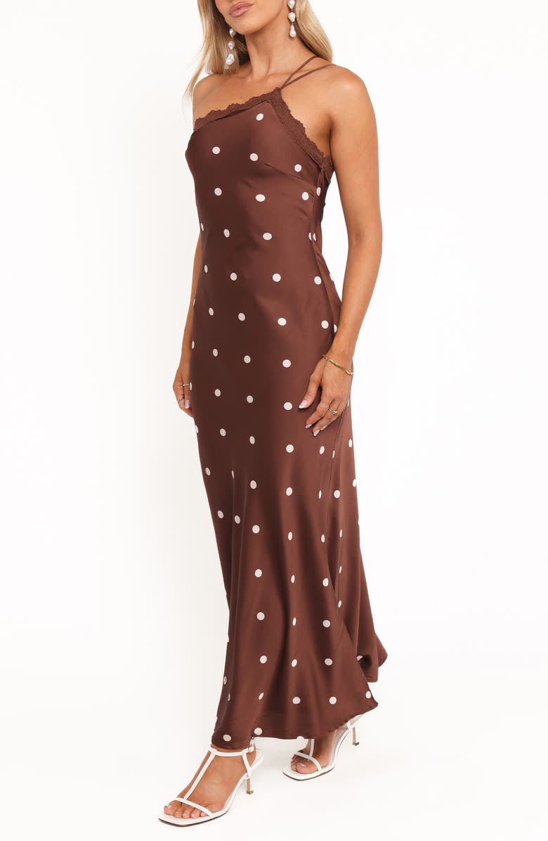Petal & Pup Anika Dot One-Shoulder Satin Maxi Dress, Alternate, color,