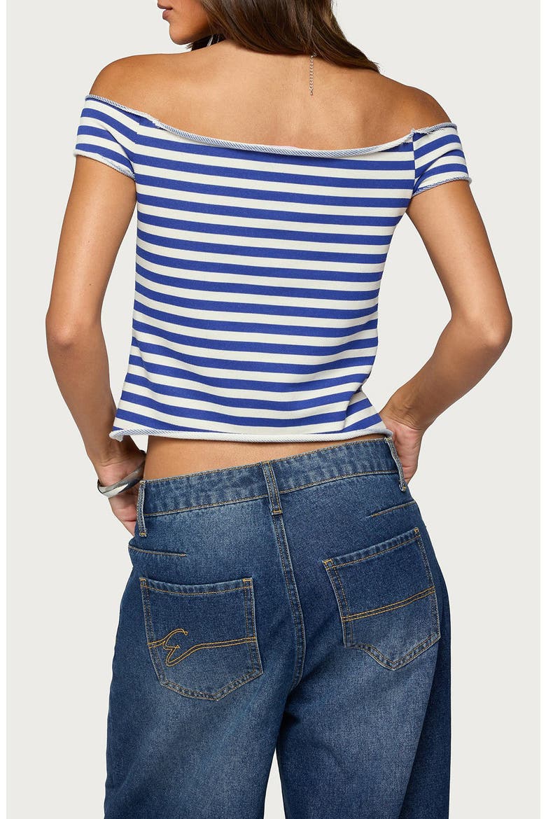 Striped French Terry Off the Shoulder Top, Alternate, color, BLUE-AND-WHITE