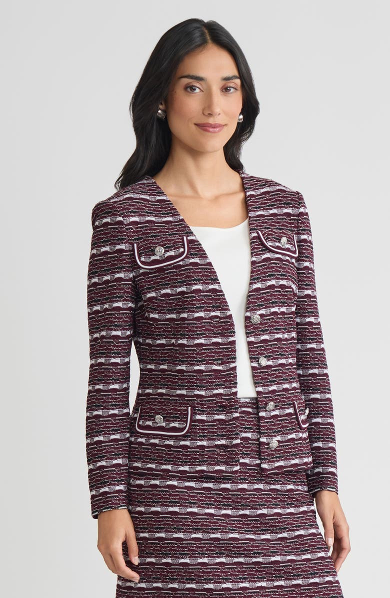 Ming Wang Tailored Multi-Stitch Jacquard Knit jacket, Alternate, color, Midnight Violet/Lunar Rock