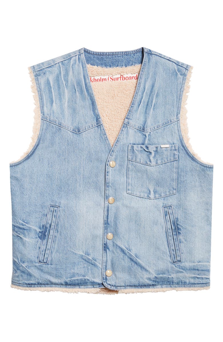 STOCKHOLM SURFBOARD CLUB Staff High Pile Fleece Lined Denim Vest, Alternate, color, Blue