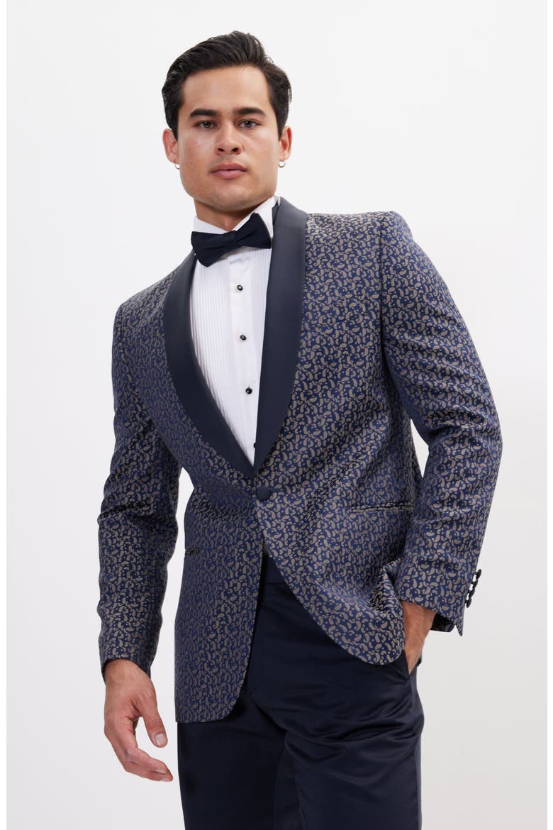 Contrast Shawl Lapel Tuxedo Jacket, Alternate, color, NAVY BEIGE