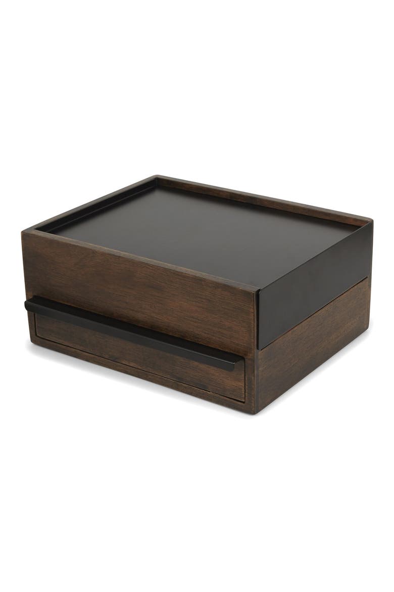 'Stowit' Wooden Jewelry Box, Main, color, BLACK