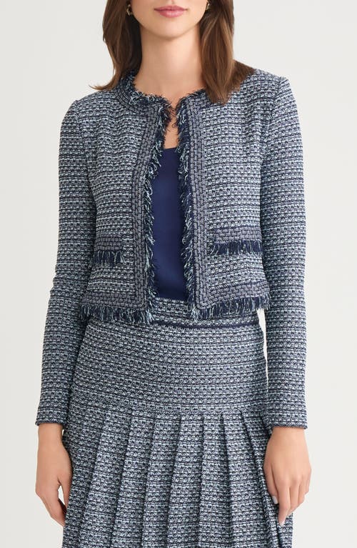 Misook X Lani Lynn Fringe Trim Tweed Jacket In Multi
