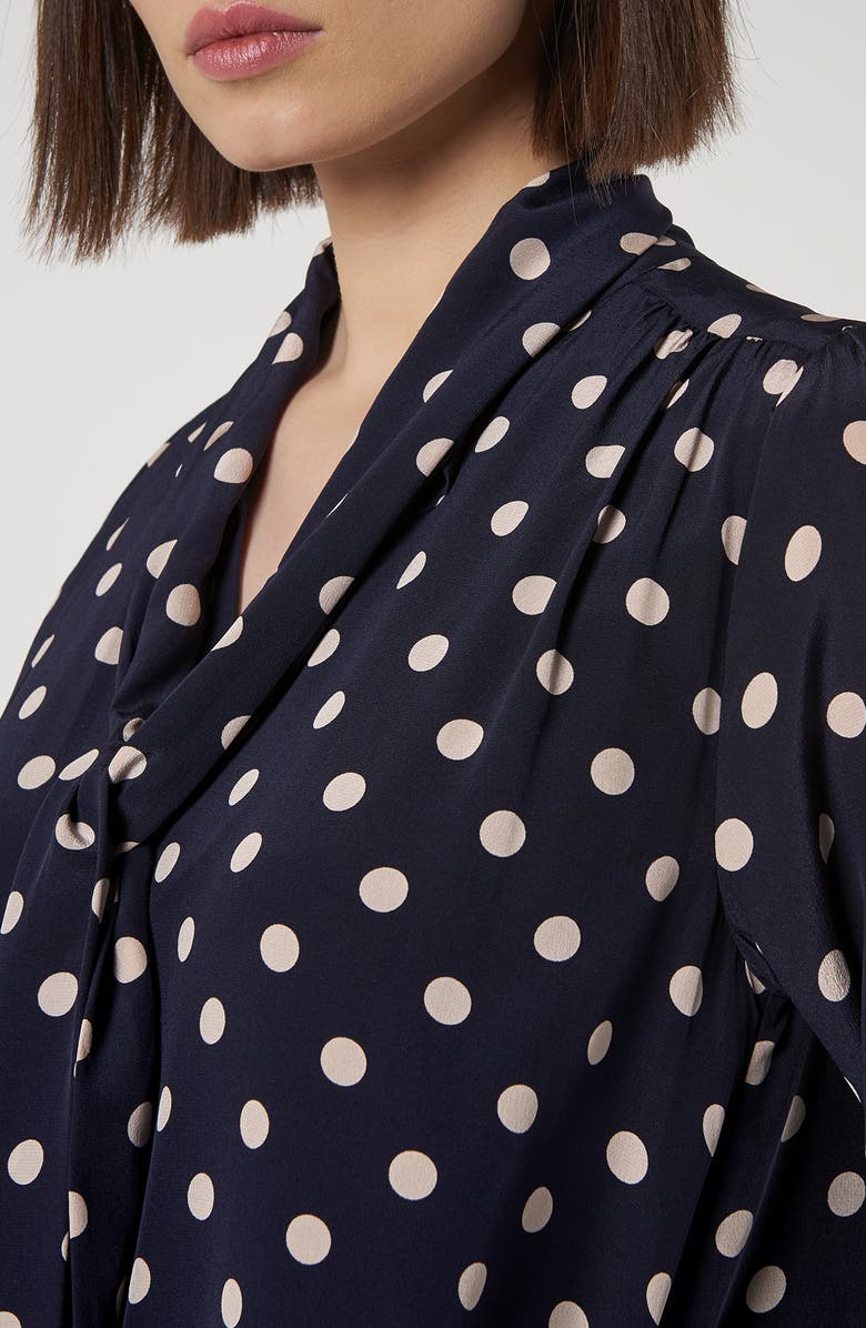 LK Bennett Evia Long Sleeve Silk Dress, Alternate, color, Pri-Blue/White