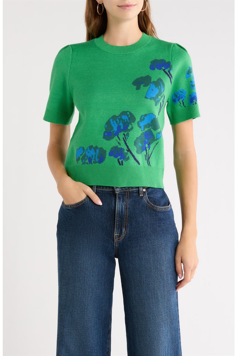Kersey Floral Short Sleeve Sweater, Main, color, KELLY-GREEN