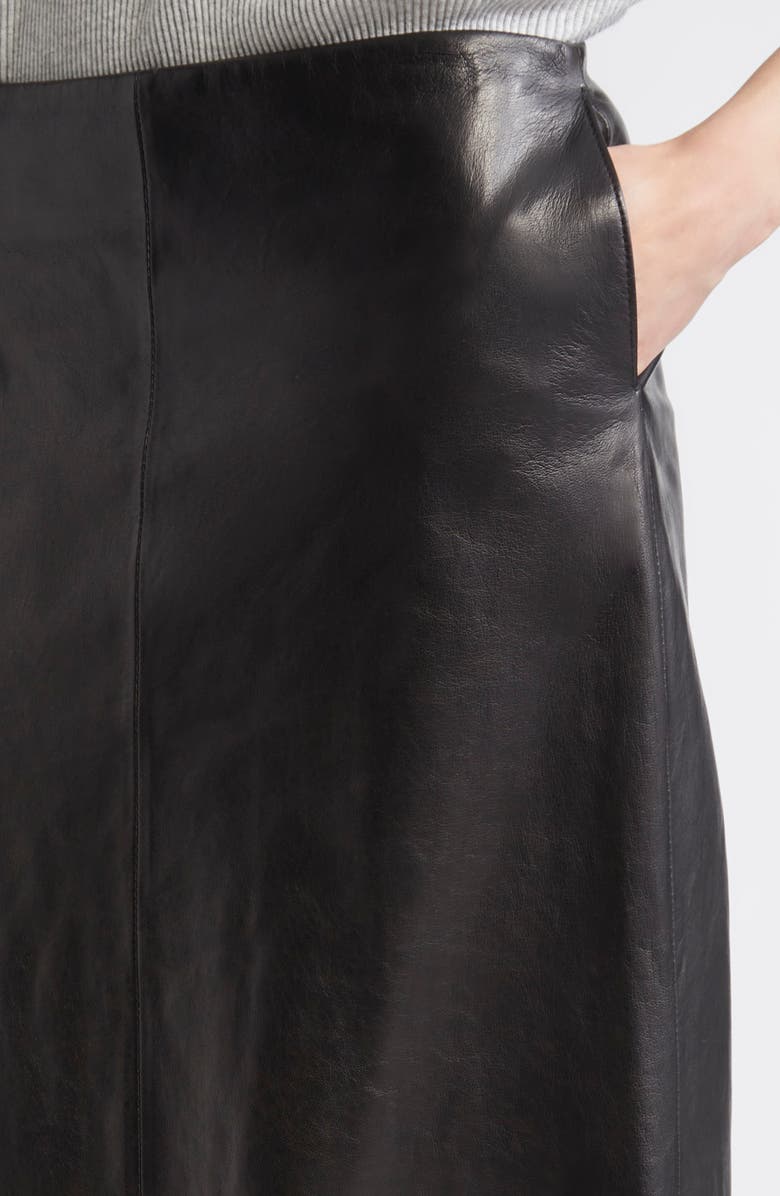 Brandon Maxwell Leather Midi Skirt, Alternate, color, Black