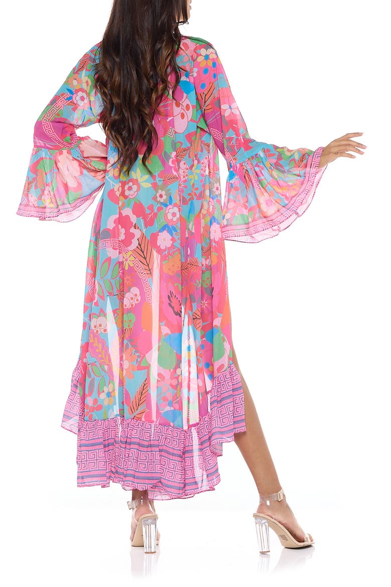 Floral Print Ruffle Woven Duster, Alternate, color, PINK