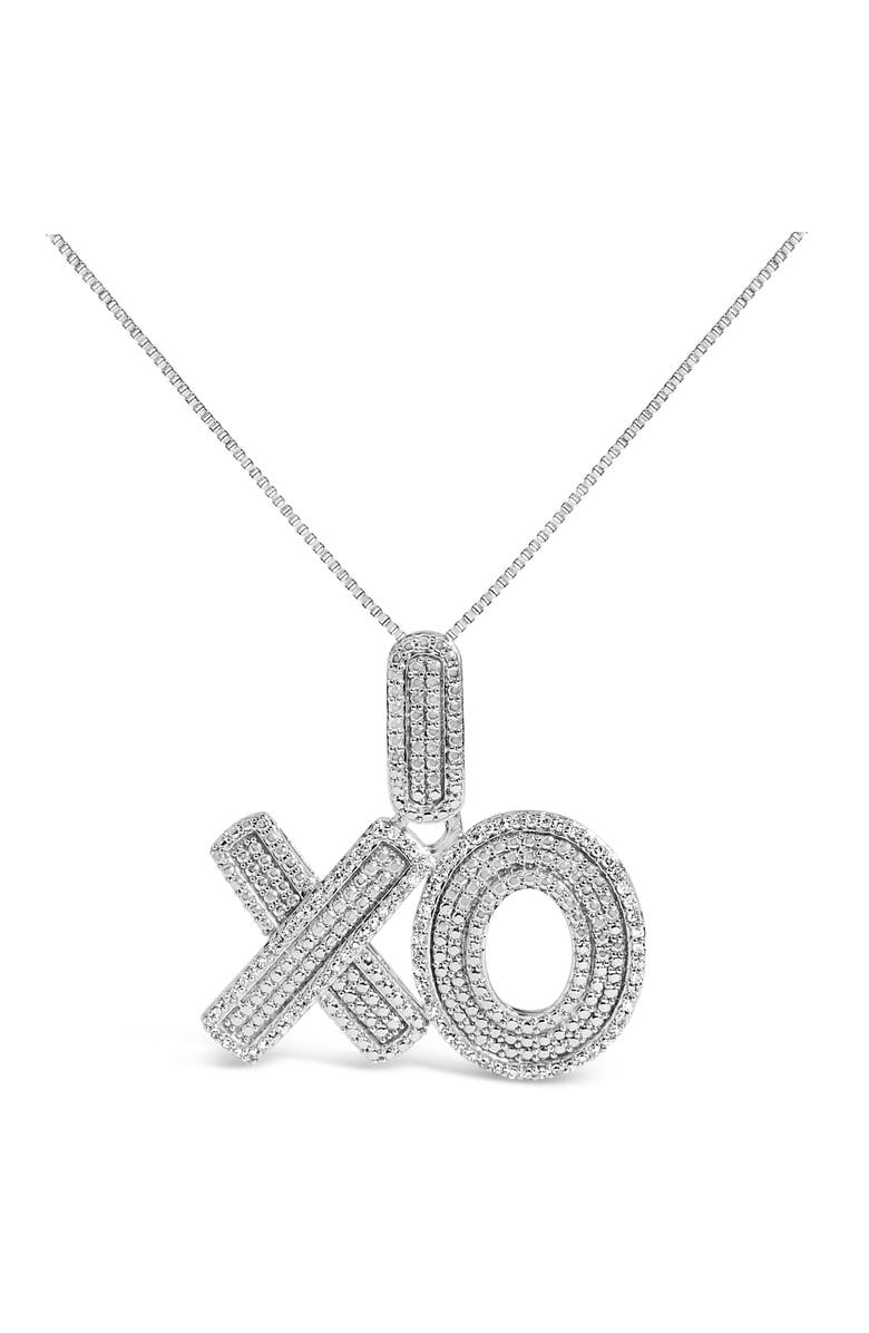 Haus of Brilliance Sterling Silver 1/4 Cttw Diamond Pavé XO Pendant Necklace, Main, color, Silver