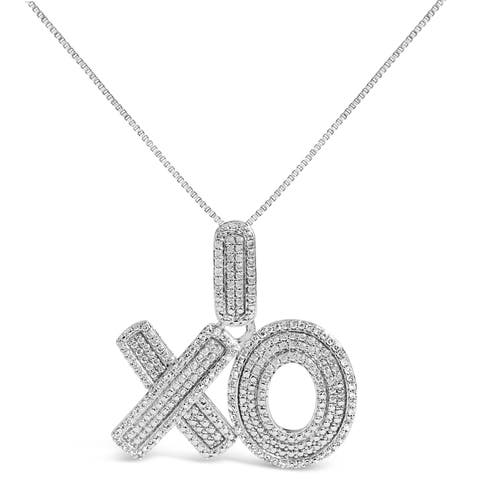 Sterling Silver 1/4 Cttw Diamond Pavé XO Pendant Necklace