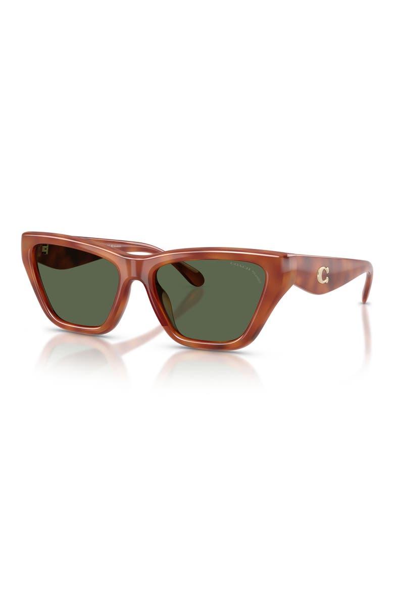 56mm Polarized Cat Eye Sunglasses, Alternate, color, CARAMEL TORTOISE / GREEN POLAR