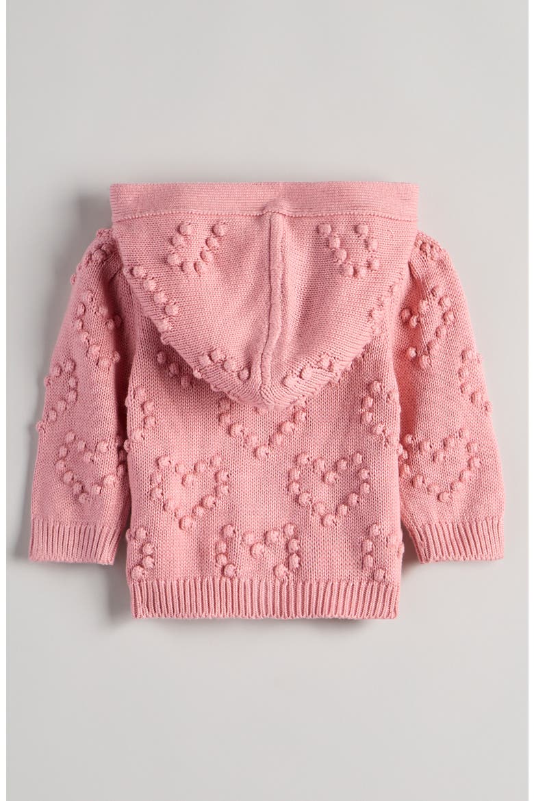 Bobble Stitch Hooded Heart Cardigan, Alternate, color, PINK PEONY