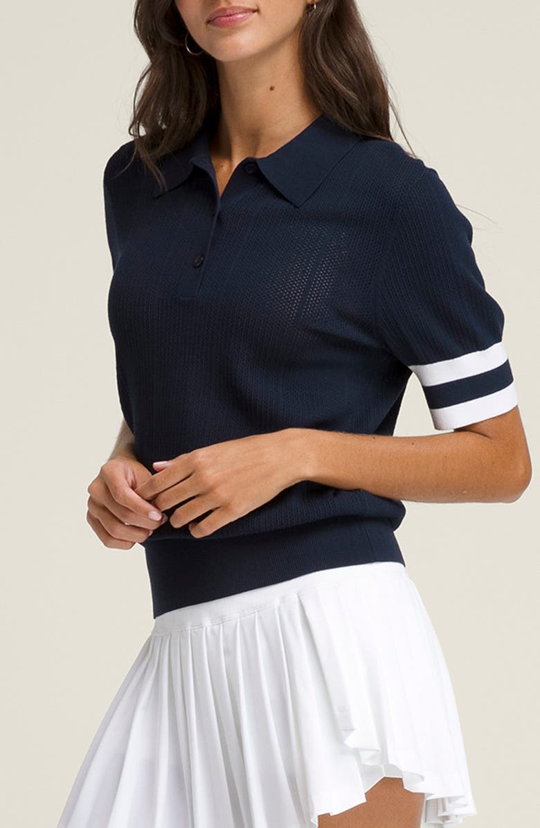 WILSON Essex Mesh Stitch Polo Sweater, Alternate, color, Classic Navy