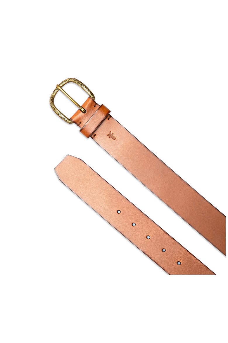 Burnished Leather Belt with Engraved Buckle, Alternate, color, HONEY