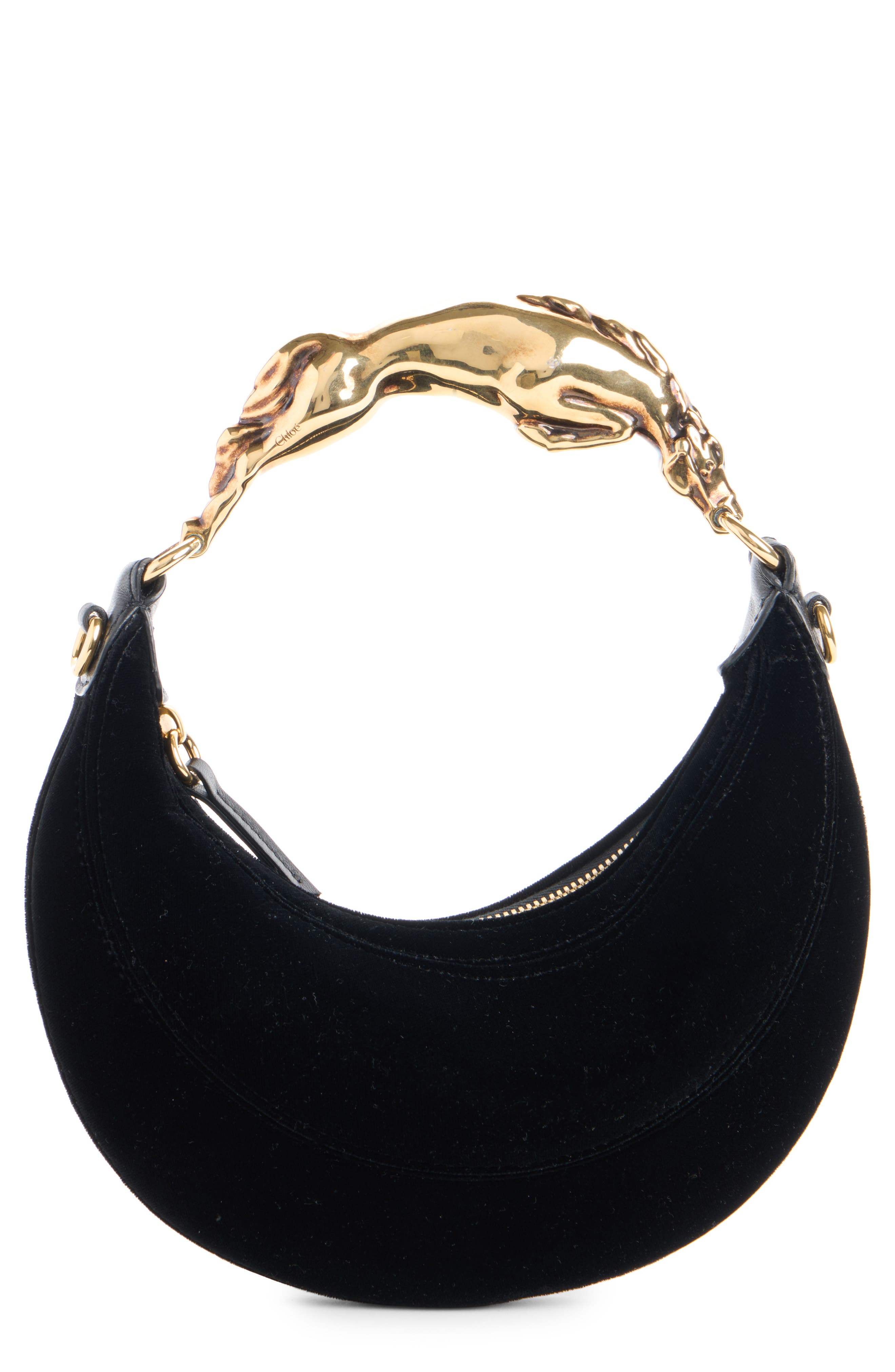 Chain Horse Crescent Bag, Main, color, BLACK