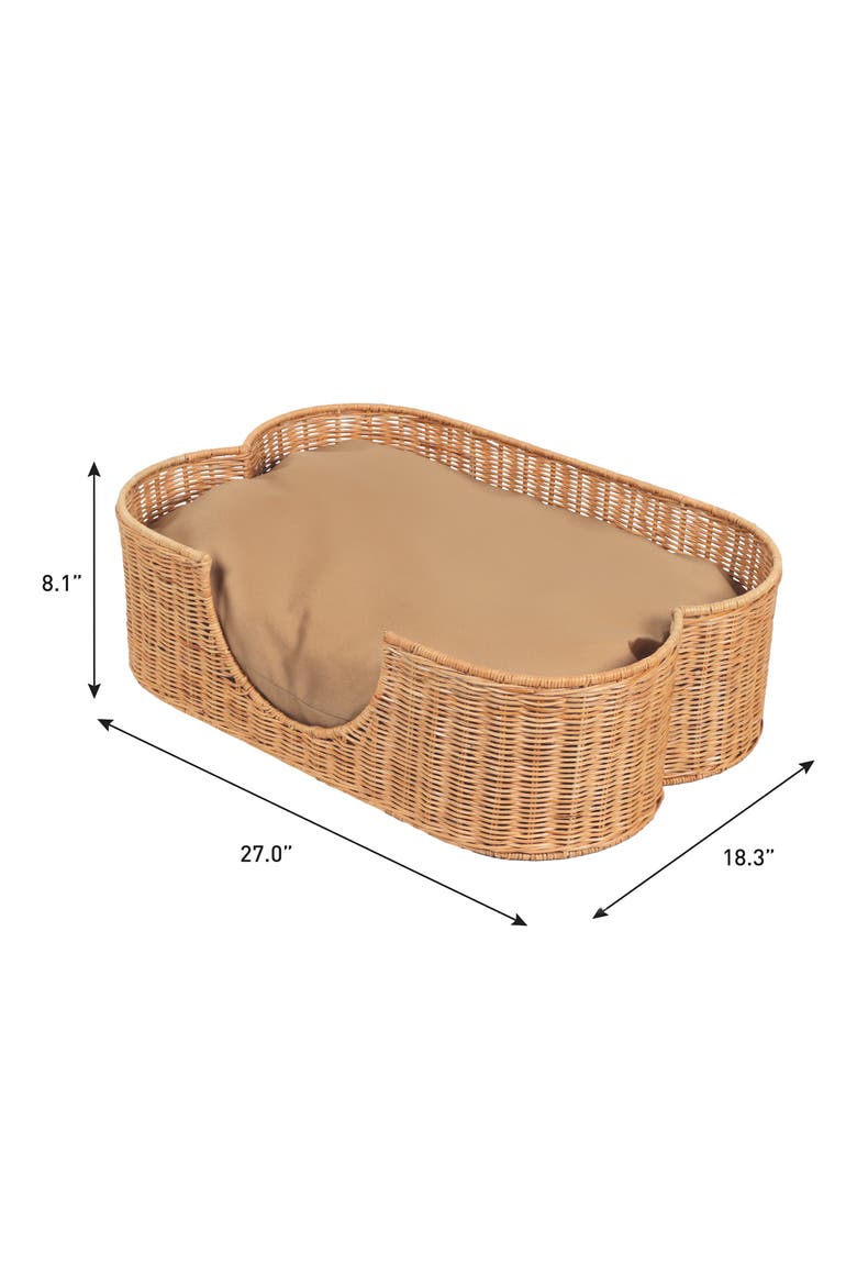 Scallop Tropical Handwoven Rattan Pet Bed with Machine Washable Cushion, Alternate, color, Light Brown