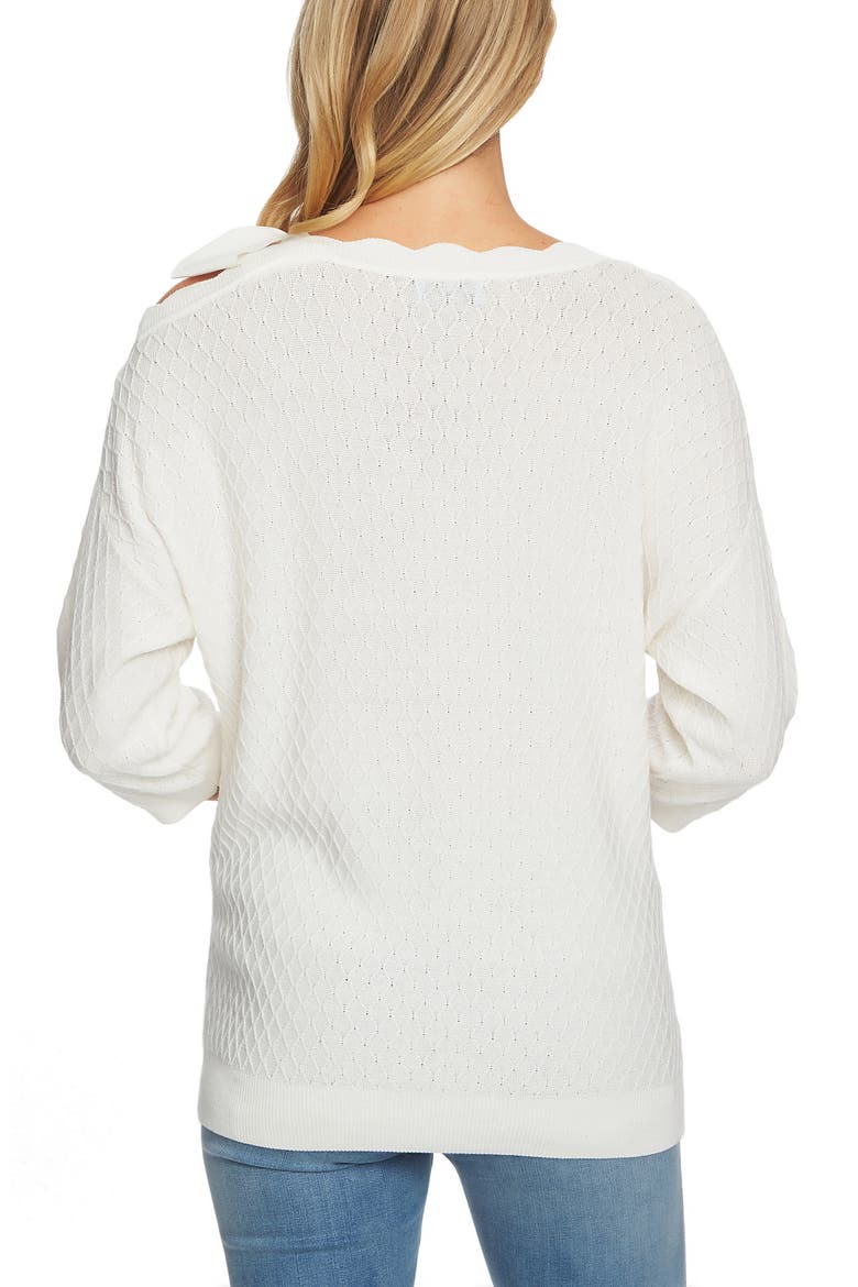 Cold Shoulder Diamond Jacquard Sweater, Alternate, color, ANTIQUE WHITE