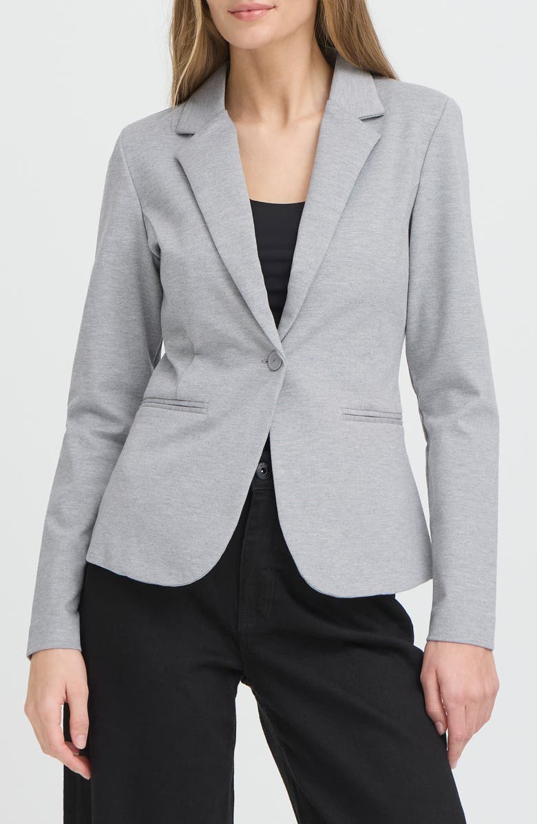 ICHI Regular Notch Lapel Ponte Blazer, Main, color, Grey Melange