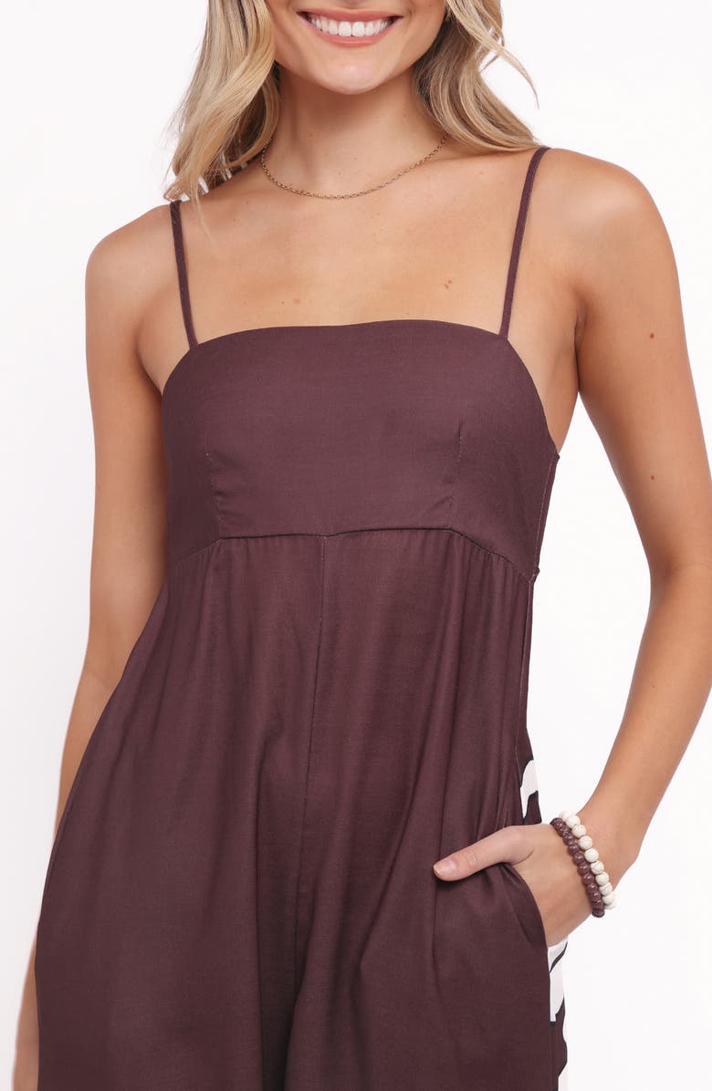 Petal & Pup Delfina Sleeveless Wide Leg Linen Blend Jumpsuit, Alternate, color, Brown Palm