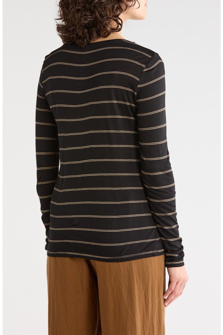 Striped Long Sleeve Crewneck Top, Alternate, color, BLACK/ LIGHT MOCHA STRIPE