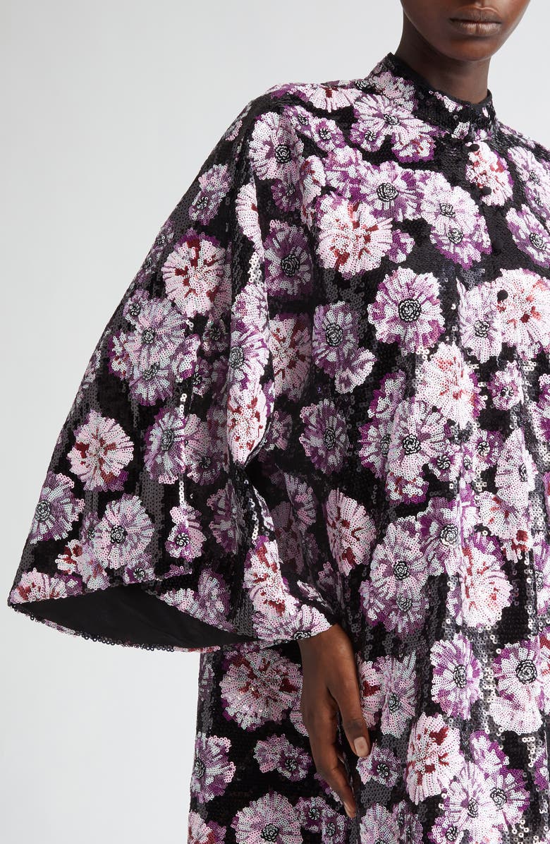 La Vie Style House Floral Burst Sequin Cover-Up Minidress, Alternate, color, Black/ Purple