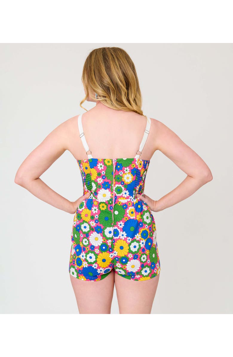 Unique Vintage Skirted Dolly Romper, Alternate, color, Blue Floral Print
