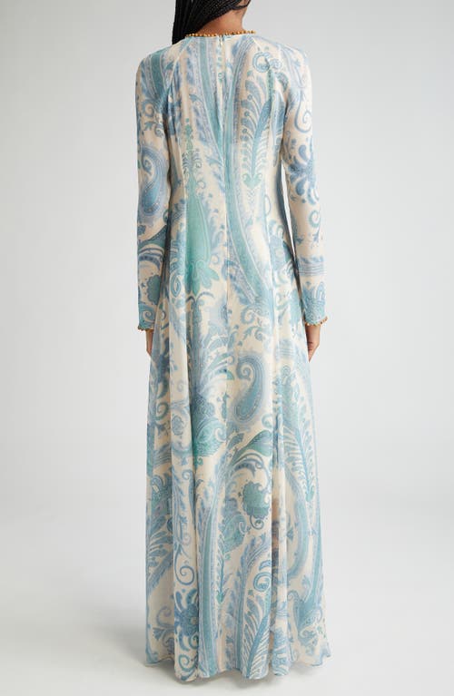 Zimmermann Illuminate Bead-embellished Paisley-print Crepe De Chine Maxi Dress In Turquoise Paisley