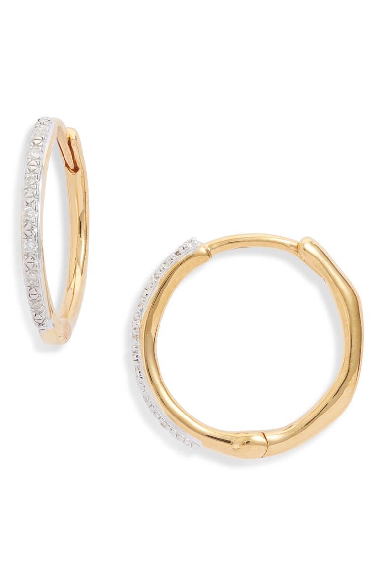 Small Riva Wave Diamond Hoop Earrings, Main, color, YELLOW GOLD