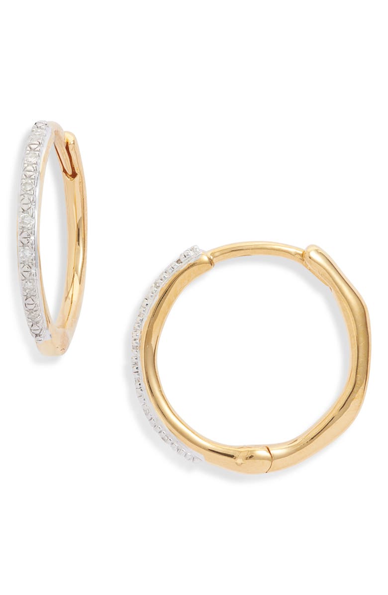 Monica Vinader Small Riva Wave Diamond Hoop Earrings, Main, color, Yellow Gold