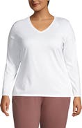 Lands' End Plus Size Relaxed Supima Cotton Long Sleeve V-Neck T-Shirt