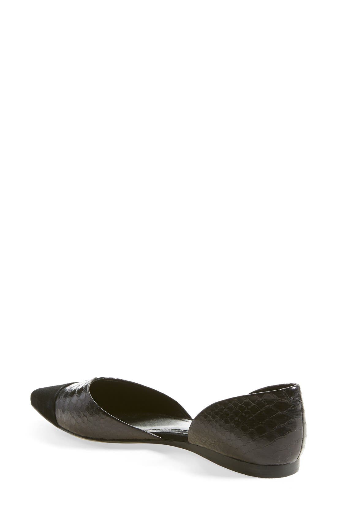 'Halia' d'Orsay Pointy Toe Flat, Alternate, color, BLACK SNAKE/ BLACK SUEDE