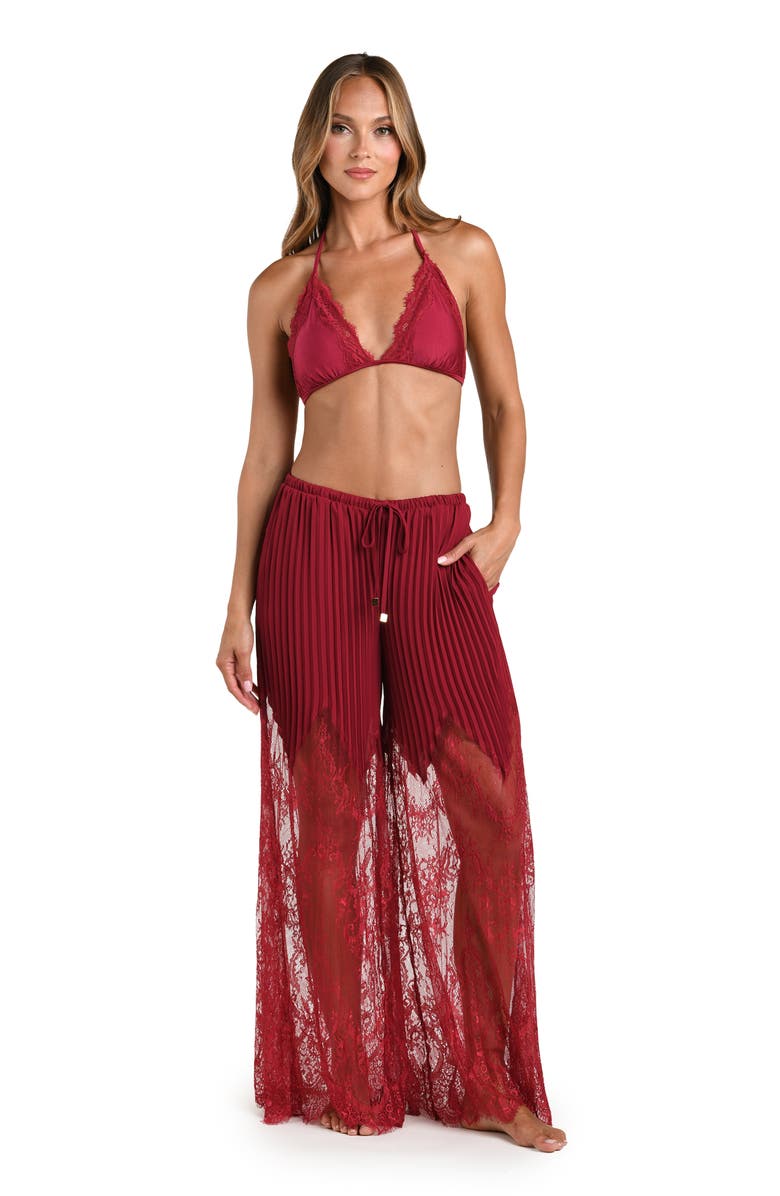 L'AGENCE Sharon Lace Trim Cover-Up Wide Leg Pants, Alternate, color, Black Cherry