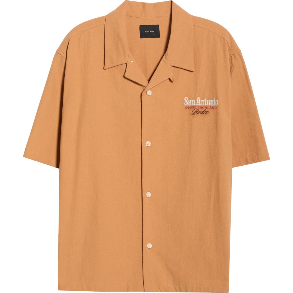 Pacsun San Antonio Embroidered Camp Shirt In Brown