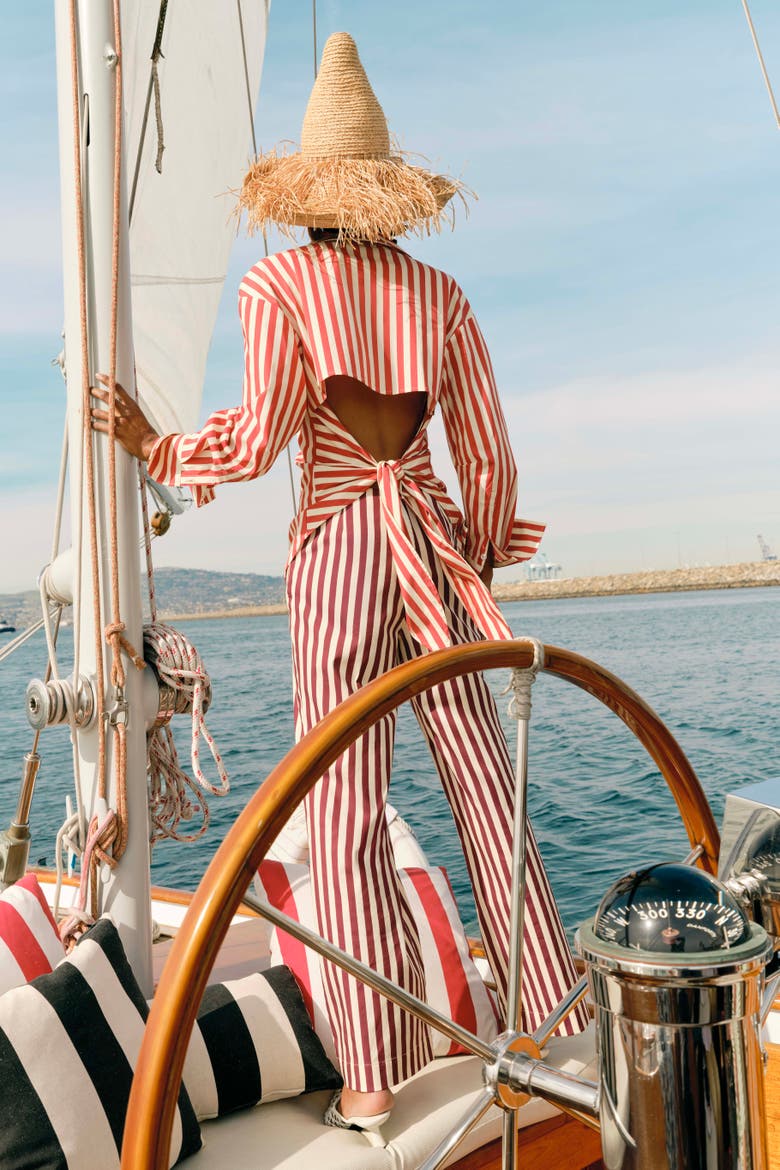 Pia Poplin Side Zip Pant, Alternate, color, Bordeaux Stripe