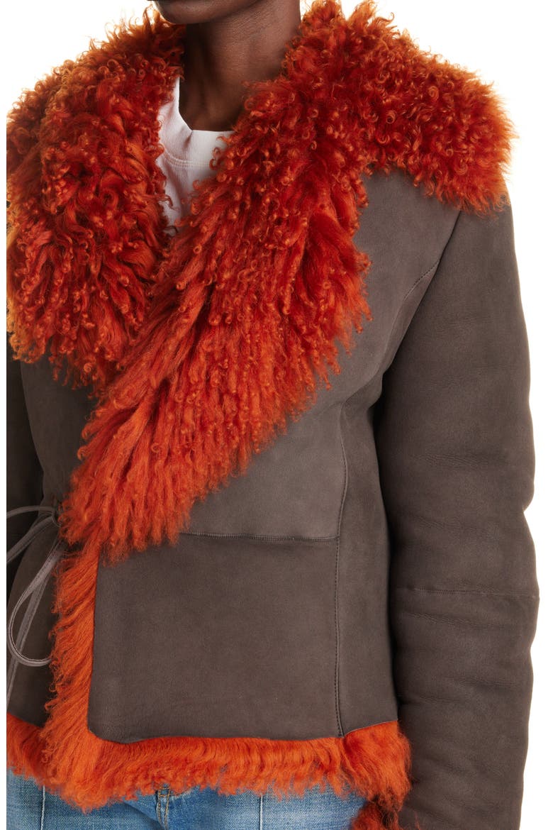 Lakia Suede & Genuine Shearling Wrap Jacket, Alternate, color, RUST ORANGE