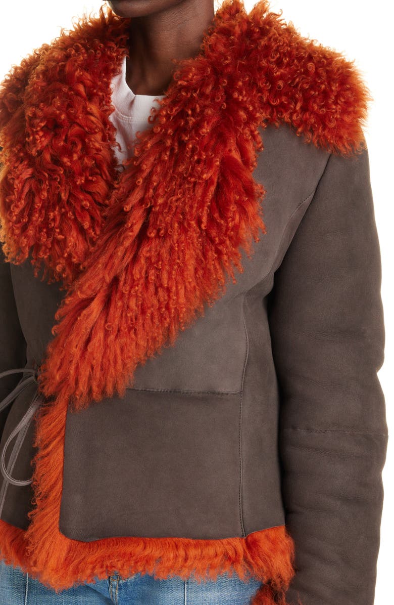 Acne Studios Lakia Suede & Genuine Shearling Wrap Jacket, Alternate, color,