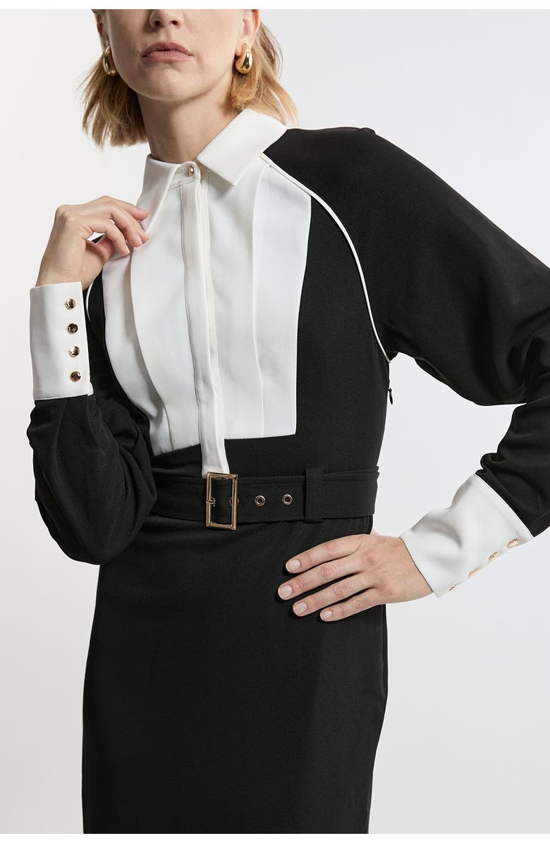 Karen Millen Twill Collared Woven Midi Dress, Alternate, color, Mono