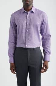 DANIEL HECHTER Modern Fit Purple Micropattern Cotton Dress Shirt