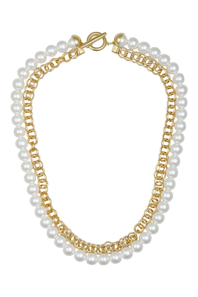 Imitation Pearl Layered Necklace, Alternate, color, GOLD TONE