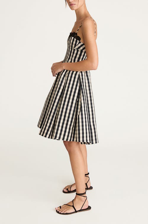REBECCA TAYLOR REBECCA TAYLOR GINGHAM TWILL EMBROIDERED BUSTIER TEA DRESS