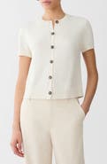 Lafayette 148 New York Short Sleeve Cotton & Silk Cardigan