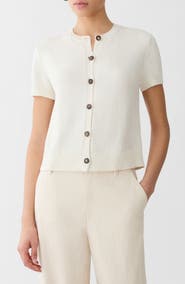 Lafayette 148 New York Short Sleeve Cotton & Silk Cardigan
