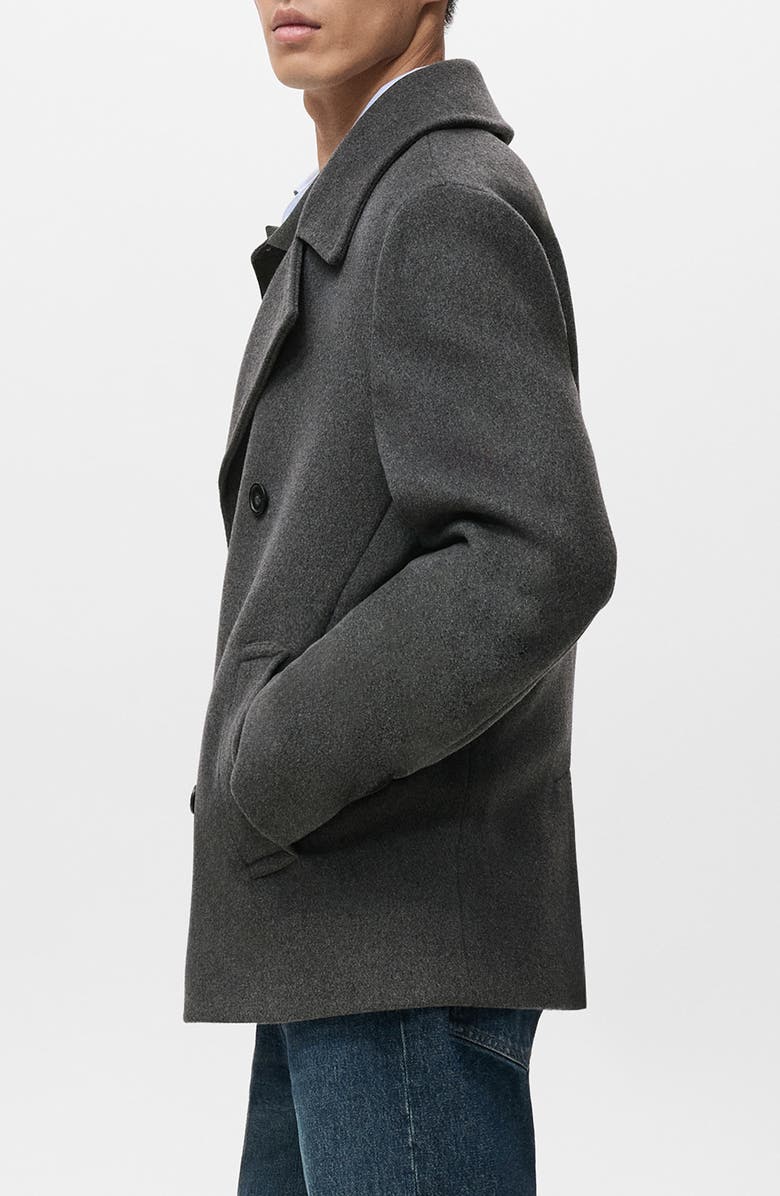 MANGO Wool Blend Double Breasted Peacoat, Alternate, color, Grey